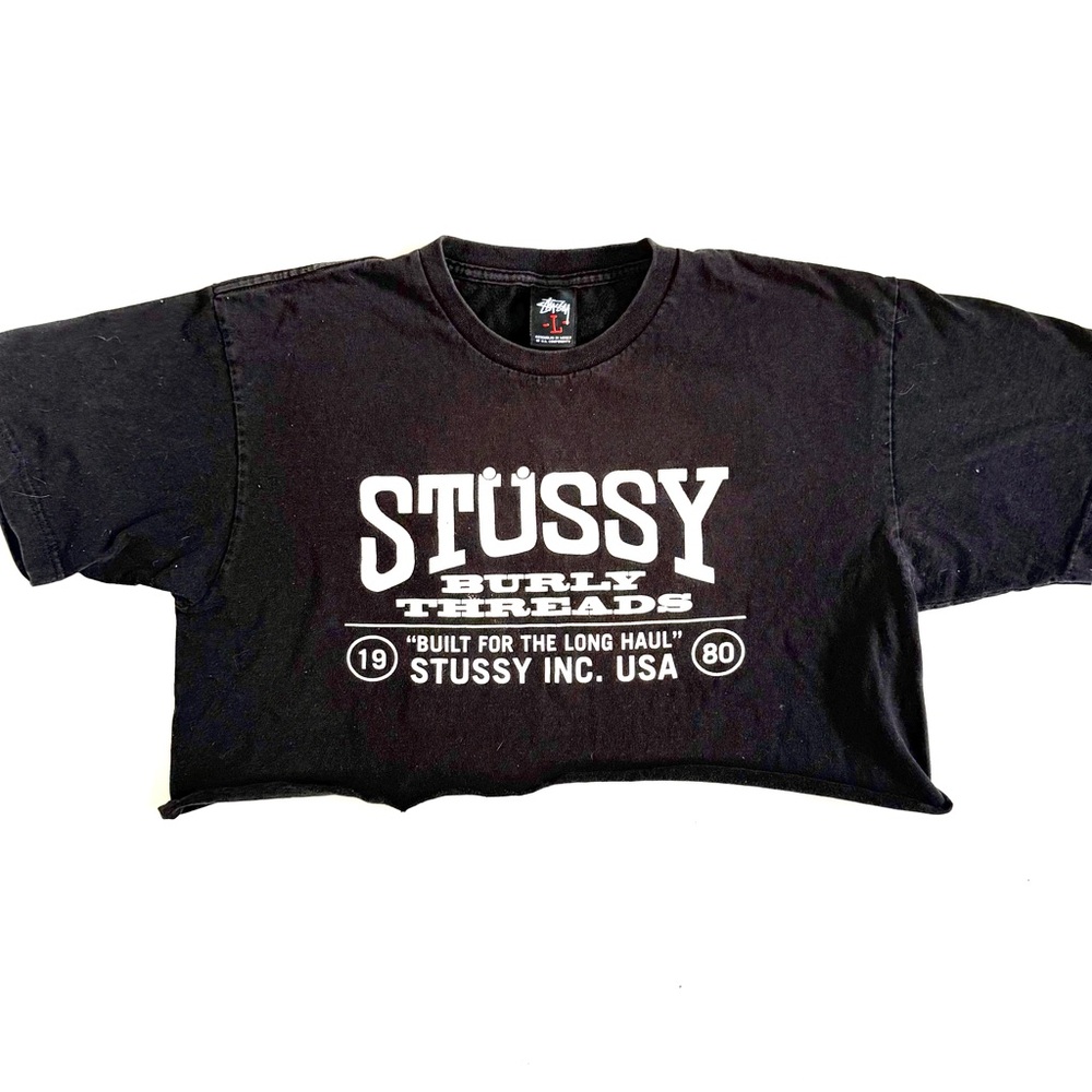 Vintage Stussy cropped Black Short Sleeve Tee Classic Crew Neck
